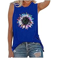 Women's Sunflower Graphic Tank Tops Sleeveless Summer Funny Workout Tops Crewneck Loose Fit Tunic Beach Vacation Tee