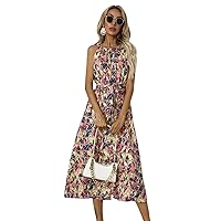 Exclusive Unique Women Maxi Dress Floral Printed Sleeveless Long Midi Bohemia Dress