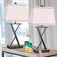 Dott Arts Set of 2 Table Lamps with 2 USB Ports & 1 AC Outlet, 3-Way Dimmable Modern Touch Control Lamps, Bedside Nightstand Lamp with Fabric Shade for Bedrooms Living Room End Tables, Bulbs Included