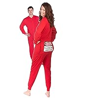 BIG FEET PAJAMA CO. Red Union Suit Men & Women Onesie Pajamas with Funny Butt Flap DANGER BLASTING AREA
