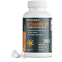 Vitamin D3 10,000 IU (250 MCG) 1 Year Supply for Healthy Muscle Function and Immune Support, Non-GMO, 360 Tablets
