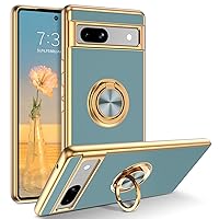 GUAGUA for Google Pixel 7A 5G Case 6.1'', Soft TPU Phone Case with 360° Ring Kickstand Magnetic Car Mount Supported Shockproof Protective Edge Plating Case for Google Pixel 7A 2023 Release, Haze Blue