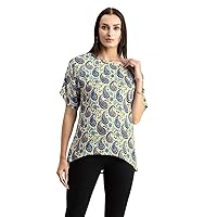 Women’s Printed Summer Tunic Top, Round Neck, Elbow, Loose-Fit Casual Top