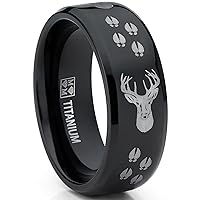 8MM Black High Polish Deer Head Track Titanium Ring Wedding Band, Men's Hunting Ring, Outdoor Jewelry
