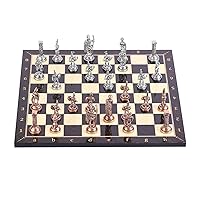 Antique Copper Roman Figures Metal Chess Set for Adults,Handmade Pieces and Walnut Patterned Wood Chess Board King 2.8 inc