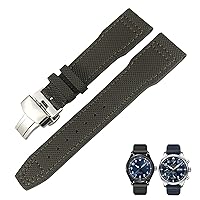 21mm 20mm Nylon Calfskin Black Blue Green Watch Strap Fit for IWC IW377714 MARK18 Pilot Stop Gun Leather Watchbands (Color : Green, Size : 21mm Black Clasp)