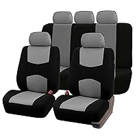 FH Group Car Seat Covers Multifunctional Flat Cloth Full Set Gray Automotive Seat Covers, Airbag and Split Rear Car Seat Cover Universal Fit Interior Accessories for Cars Trucks SUV Car Accessories