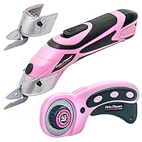 Electric Fabric Scissors for Crafts, Sewing, Cardboard, Carpet & Scrapbooking - Heavy Duty Cutting Tool, Automatic Cordless Electric Scissors Fabric Cutter & Rotary Cutter Set (Pink)