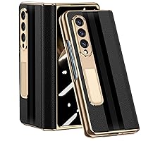 Leather Case for Samsung Galaxy Z Fold 4, Screen Protector Case,Front Anti-Peep Film Ultra Thin Plating PC Crystal Magnetic Hinge Protection Cover,Black