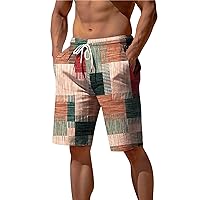 Mens Beach Shorts Casual Plus Size Summer Hawaiian Elastic Waist Trunks with Pockets Drawstring Printed 2024 Shorts