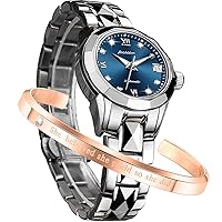 OLEVS Women Watch Automatic Mechanical Dress Tungsten Steel Waterproof Sapphire Crystal Luminous Two Tone Women Wrist Watch (Female: Blue Face)