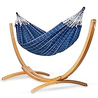 LA SIESTA® - Large Double Brisa Classic Hammock & Elipso Stand - Larch Wood Hammock Stand - Weather & Tear Resistant - Backyard Outdoor Hammock with Stand - 2-Person, Max 355 Lbs, Marine