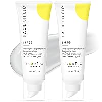 2 Pack - Face Shield by Florida Suncare - Non-Greasy SPF 55 Sunscreen for Face - Hawaii 104 Reef Act & Florida Keys Compliant and Non-Comedogenic - Broad Spectrum Lightweight Moisturizer for Face