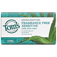 Tom's of Maine Natural Beauty Bar Soap for Sensitive Skin With Aloe Vera, Fragrance-Free, 5oz.