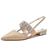Womens Rhinestones Flat Shoes Closed Toe Comfor Ankle Strap Flats Pointed Toe Wedding Bridal Dress Knot Prom Slingback Pumps