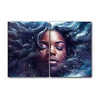 Black Girl Face in Starry Night, Set of 2 Poster Prints, Wall Art Home Decor, Multiple Sizes (18 x 24 Inches)