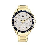 Tommy Hilfiger Multi Dial Quartz Watch for Men with Yellow Gold-Coloured Stainless Steel Strap - 1791969, Silver / white, 1791969-AMZUK