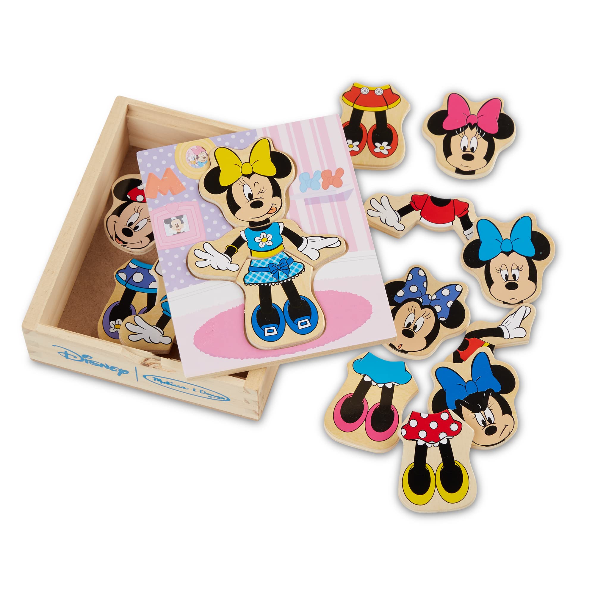 Melissa & Doug Disney Minnie Mouse Mix and Match Dress-Up Wooden Play Set (18 pcs) - Minnie Mouse Toys For Disney Fans, Minnie Mouse Fashion Puzzle Toy, Travel Toys For Kids Ages 3+