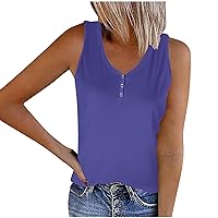 Ribbed Stretch Tank Tops for Women Button V Neck Sleeveless T-Shirts Summer Slim Fit Henley Shirts for Going Out
