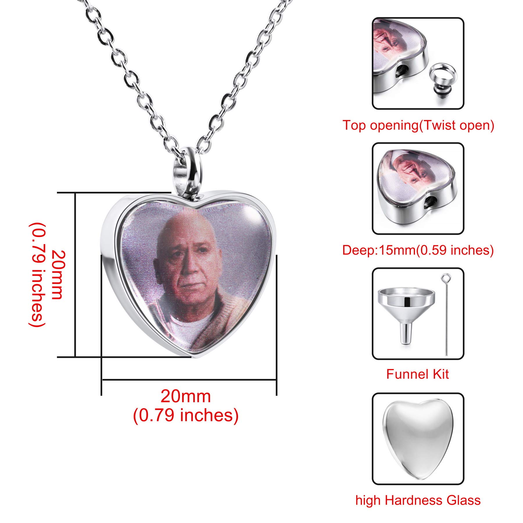 MeMeDIY Personalized Angel Wing Pendant Heart Urn Necklace Engraving Photo/Name for Men Women with Birthstone Stainless Steel Pet Human Ashes Holder Memorial Keepsake Cremation Funnel Kit