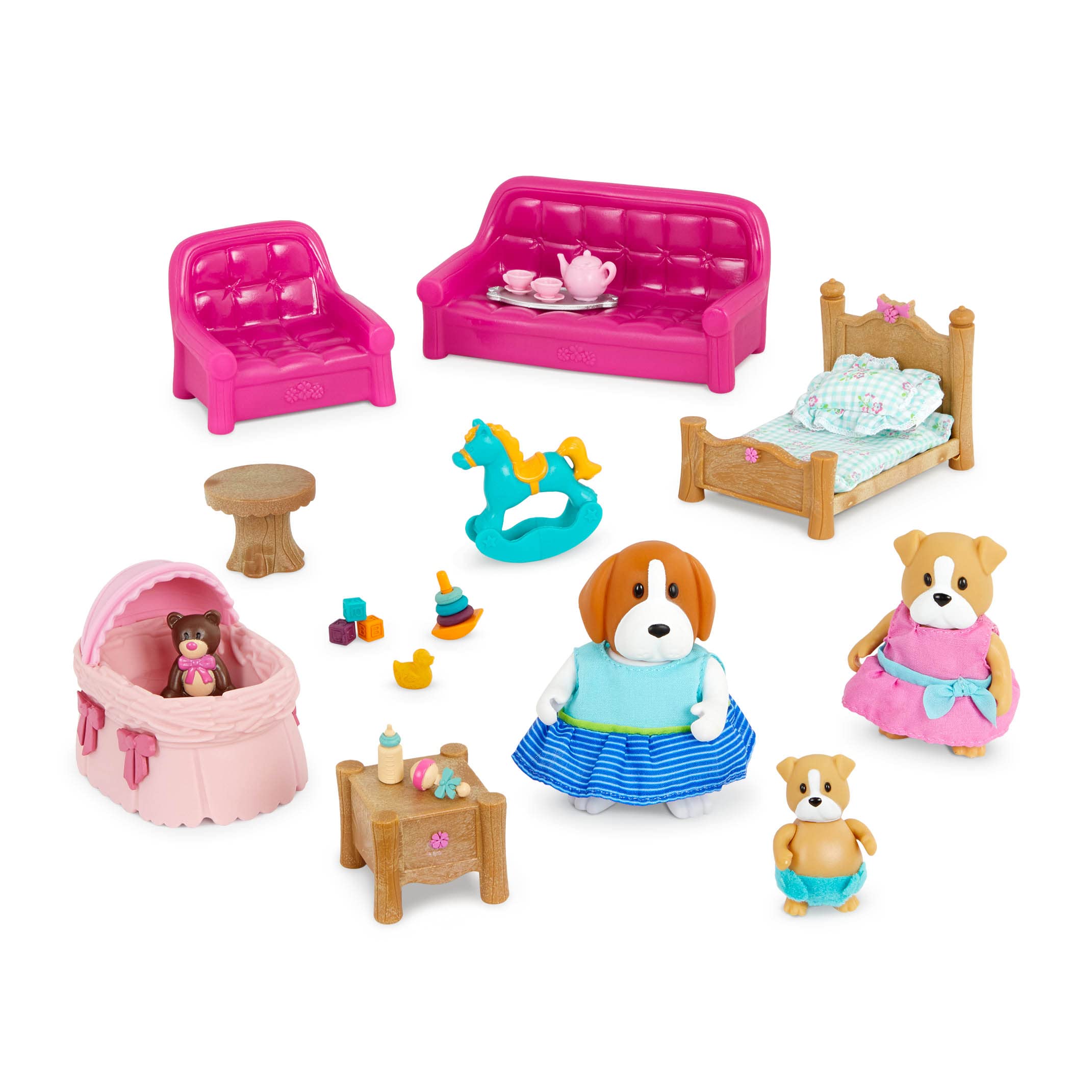 Lil Woodzeez – Dollhouse Furniture Playset – Living Room & Nursery Playhouse with 3 Posable Figures – Sofa, Crib & Miniature Toys – Kids 3 Years +