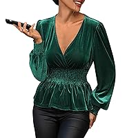 Women's Blouses and Tops Dressy Autumn Winter Casual Fashion Solid Color Long Sleeve Lace Spliced Pullover, S-XL