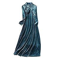 Women Slim Long Dress Velvet Embroidered Chinese Classical Modified Cheongsam 2312