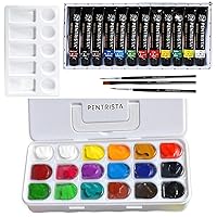 Acrylic Paint Set,12 Colors 12ml with 3 Art Brushes & 1 Palette, 18 Colors*30ml, Jelly Gouache Paint Set with Portable Box, Art Supplies for Canvas, Papers, Ideal Gift for Art Lovers