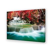 Cao Gen Decor Art-S05181 Wall Art 1 Pieces Waterfall Canvas Print Landscape Paintings Framed Red Trees Forest Canvas Falls Picture for Bedroom Living Room Office kitchen Home Decor Ready to Hang