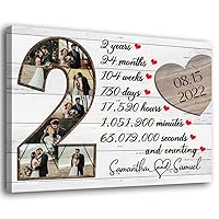 2 Year 2nd Two Couple Photo Collage Personalized Canvas Wall Art For Home Décor, Full Gallery Wrapped And Framed, Canvas For Bedroom Living Room And Walls Office Décor