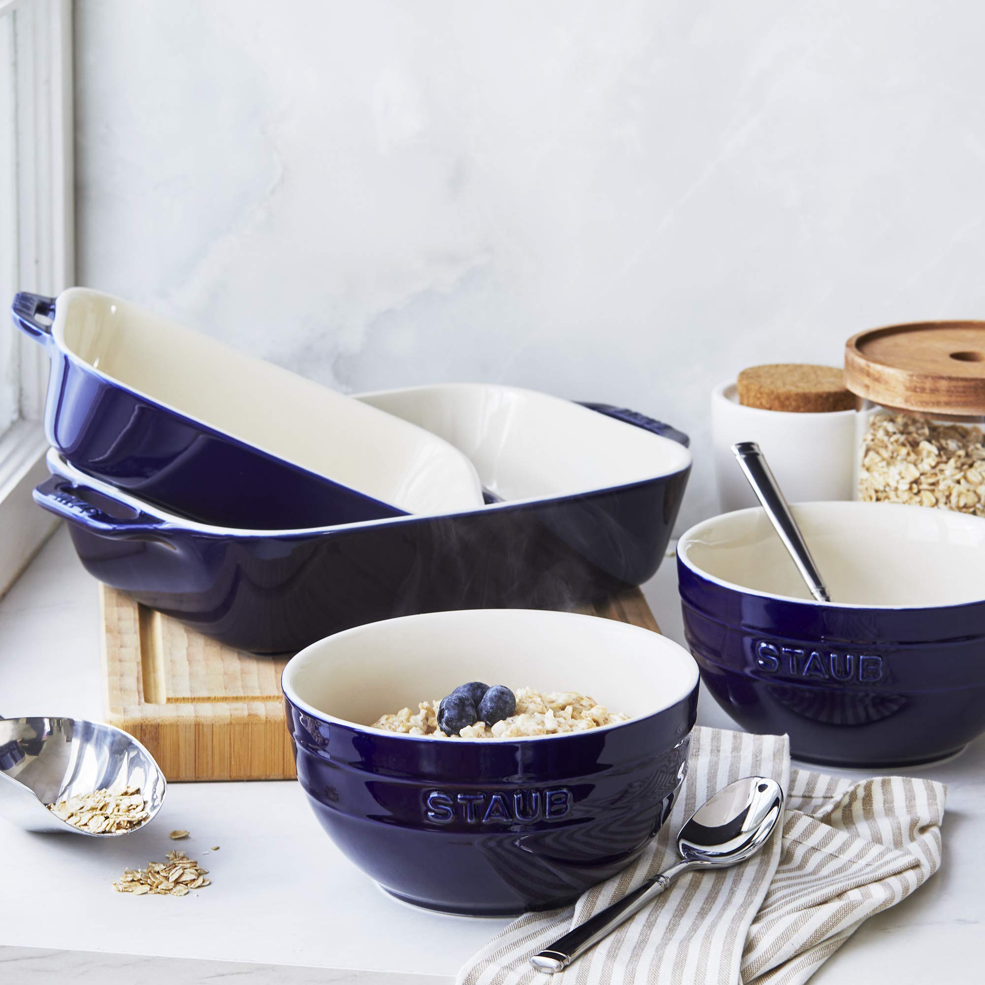STAUB Ceramic 4-pc Baking Dish and Bowl Set - Dark Blue