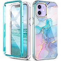 Compatible for iPhone 12/12 Pro Case Built with Screen Protector, Lightweight and Stylish Full Body Shockproof Protective Rugged TPU Case for Apple iPhone 12 6.1inch (Marble)