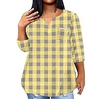 Women's Plus Size Tops Womens Plus Size Tunic Tops 3/4 Sleeve V Neck T Shirts Basic Tee Loose Blouses 37-Yellow 3X-Large