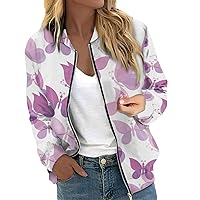 Light Jackets for Women 2024 Floral Print Trendy Pretty Versatile Zip Coats Long Sleeve Plus Size Outwear