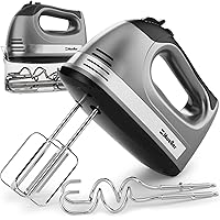 Electric Hand Mixer, 5 Speed 250W Turbo with Snap-On Storage Case and 4 Stainless Steel Accessories for Easy Whipping, Mixing Cookies, Brownies, Cakes, and Dough Batters