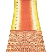 Indian Mustard Sari Georgette Blend Recycled Fabric Vintage Printed Sarees Used Craft