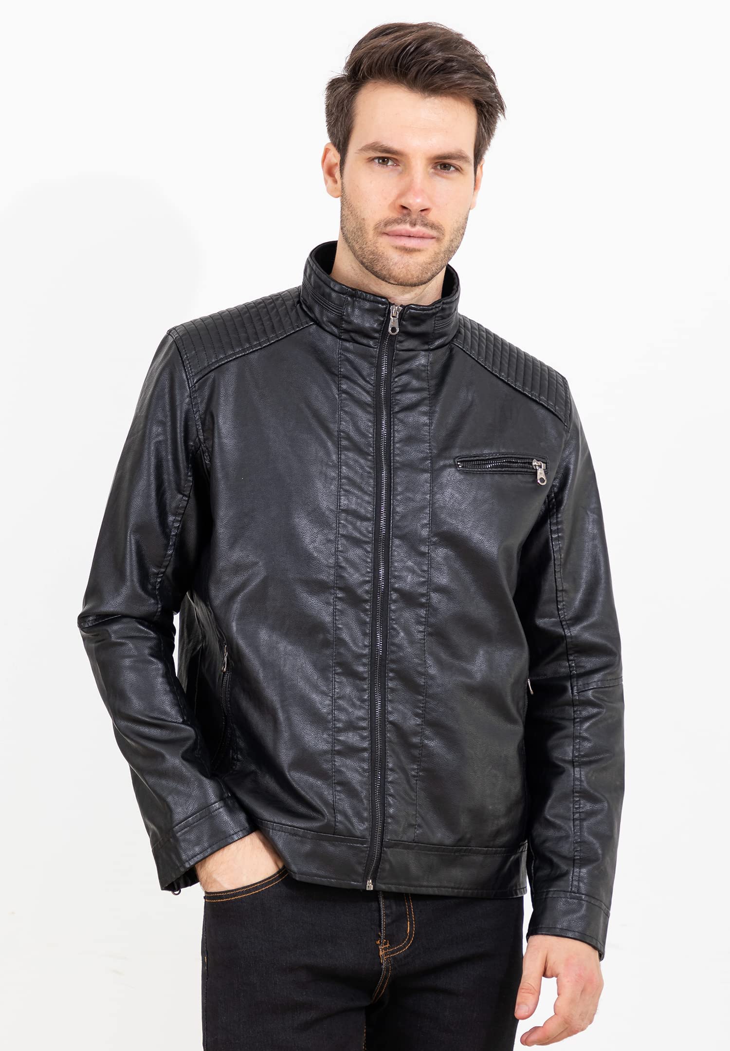 Mua VICALLED Mens Leather Jacket Slim Fit Stand Collar PU Motorcycle Jacket  Lightweight trên Amazon Mỹ chính hãng 2023 | Giaonhan247