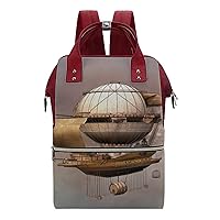 Vintage Steampunk Airship Waterproof Mommy Bag Diaper Bag Backpack Multifunction Large Capacity Travel Bag
