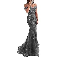 Women's Off The Shoulder Prom Dress Lace Mermaid Evening Gown