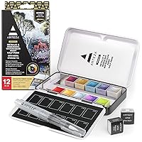 Arteza Watercolor Paint Set, 12 Metallic Watercolor Paints, High-Pigment Paints with Iridescent and Glitter Shades, Portable Watercolor Travel Kit