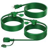 K KASONIC - Outdoor Extension Cord 25 FT, Evenly Spaced 3 Outlets Plugs, 16/3 SJTW Weatherproof Multiple Outlets Wire for Landscaping Light, Holiday Decoration and Christmas, ETL Listed, Green