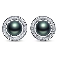 9 mm Tahitian Cultured Pearl and 0.25 carat total weight diamond accent Earring in 14KT White Gold