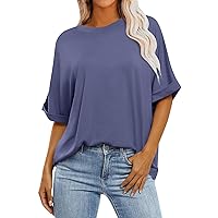 Tshirts Shirts for Women,Summer Tops for Women 2024 Crewneck Solid Color Shoulder Length Short Sleeved Shirts Casual Cute Loose Fit Top Square Neck Tops for Women
