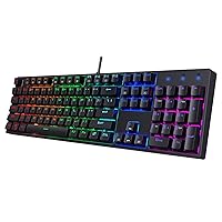T-DAGGER Mechanical Gaming Keyboard – Rainbow Backlit USB Wired Keyboard with Blue Switches, 104Keys Full Size PC Keyboard for Windows Desktop Gamer