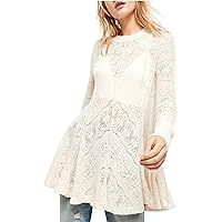 Free People Womens Coffee in The Morning Lace Ribbed Trim Tunic Sweater