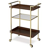 SIMPLIHOME Jace 26 Inch Wide SOLID MANGO WOOD Industrial and Contemporary Bar Cart in Cognac, For the Living Room, Dining Room and Kitchen