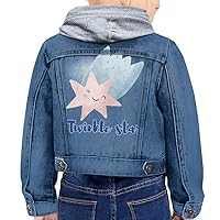 Twinkle Star Toddler Hooded Denim Jacket - Cute Kawaii Jean Jacket - Illustration Denim Jacket for Kids