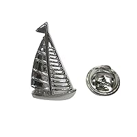 Silver Toned Shiny Nautical Sail Boat Lapel Pin