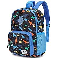 VX VONXURY Kids Backpack,Cute Preschool Toddler Schoolbag for Boys with Chest Strap Small（Black Dinosaur