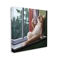 Stupell Industries House Cat Smoking Lounging in Window Pane, Designed by Lucia Heffernan Canvas Wall Art, 24 x 24, Brown
